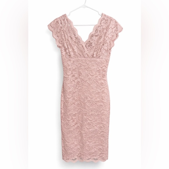 Marina Blush Pink Lace Sheath Dress Size 4 Cocktail Wedding Guest- knee length - Picture 2 of 5